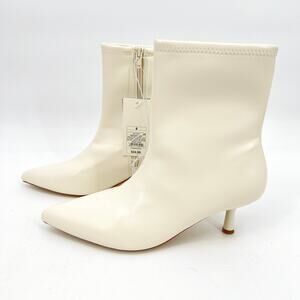NEW White Lonnie Kitten Heel Faux Leather Boots Women's Size 9